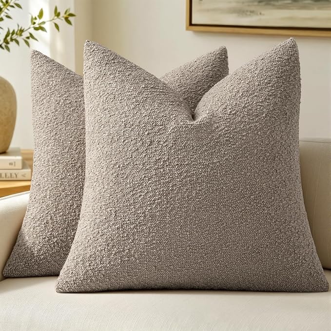 MIULEE 22x22 Decorative Euro Sham Boucle Couch Pillow Covers Light Taupe | Set of 2 Textured Neutral Throw Pillow Covers, Accent Solid Pillowcases, Sofa Living Room Home Decor