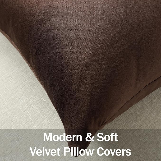 Throw Pillow Covers 20x20 Chocolate Brown: Pack of 2 Cozy Soft Velvet Square Modern Luxury Decorative Throw Pillow Cases for Sofa Couch Living Room Bed Home Decor