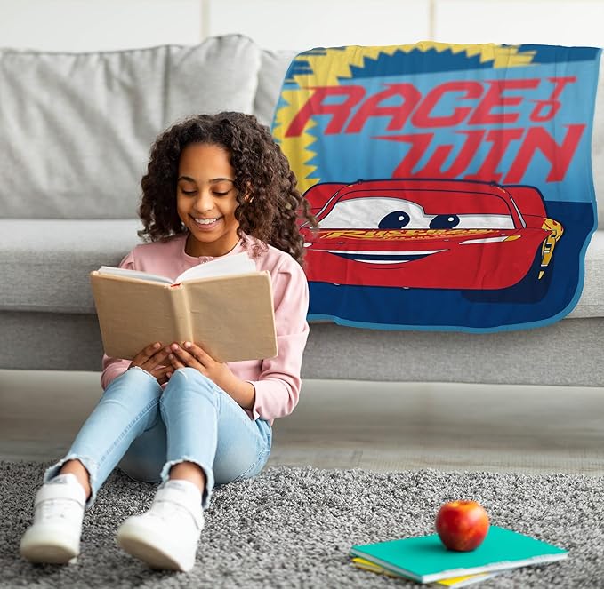 Jay Franco Kids Plush Throw Blanket – Soft & Cozy Fleece Throw for Bedroom & Couch Décor, Official Licensed Product, Blue - Cars, 46x60 - Throw Blanket