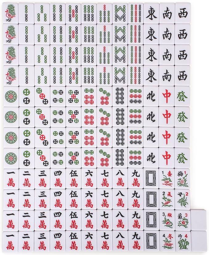Yellow Mountain Imports Chinese Mahjong Set - “Rouge Harmony” - with 146 Medium Tiles, Red Vinyl Case, Wind Indicator and Dice - for Chinese Style Gameplay Only [胭红绽放 中式麻将]