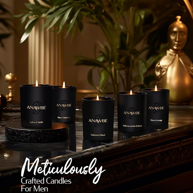 Leather & Cherry Scented Candle, Refined Notes of Leather, Black Cherry, Vanilla, Soy Candles for Men and Women, 45-Hour Long-Burning Luxury Candle & Gift Box, 6 Oz.
