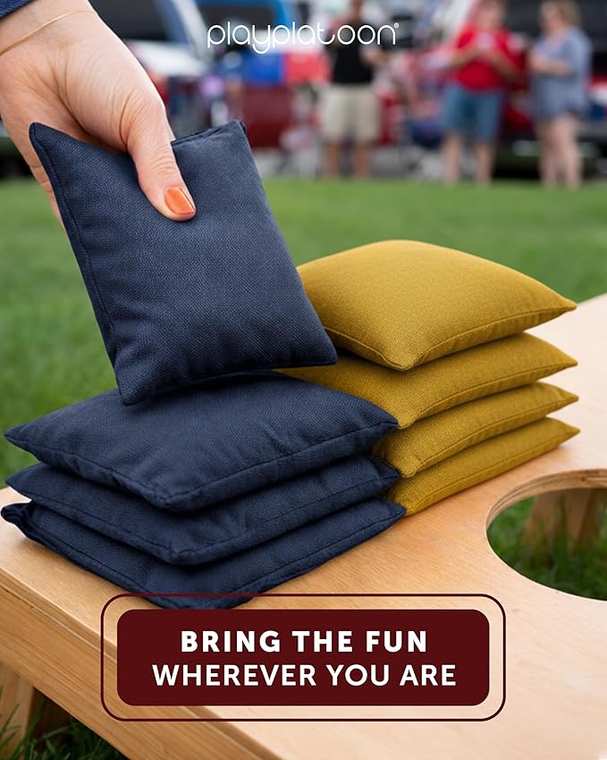 Play Platoon Cornhole Bags Weather Resistant- Set of 8 Regulation Bean Bags for Tossing- Official Professional Size & Weight Corn Hole Bags Two Color All Weather Cornhole Beans Bag Set with Tote Bag