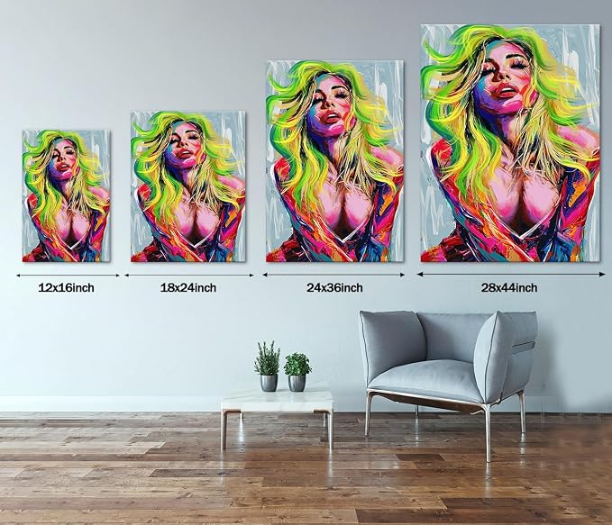 Yeesjoee Sexy Woman Abstract Adults Graffiti Canvas Wall Art Paintings Modern Pop Picture Expressionism Posters Sensual Bedroom Living Room Apartment Hotel Office Party Backdrop Decor, 18x24 in Framed