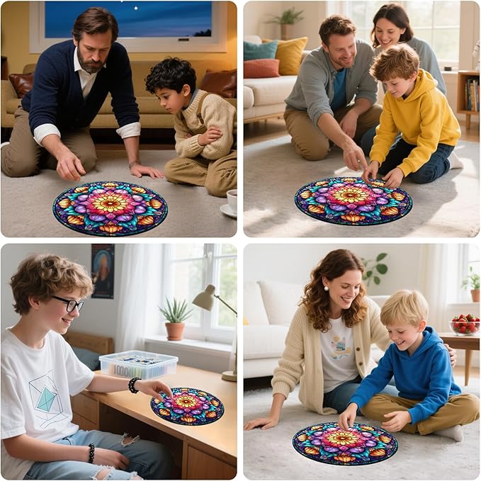 MEATRN Mandala Flowers Wooden Puzzles for Adults - 200 Pcs, 11.2x11.2 in, Fun Educational Wood Jigsaw Puzzle, Relaxing Wood Puzzle Game for Family & Friends Birthday Gift