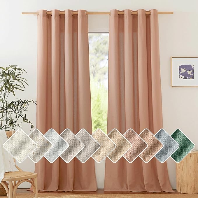 NICETOWN Linen Curtains for Bedroom 96 inches Long, Grommet Rustic Farmhouse Linen Blend Curtains & Drapes Privacy with Light Through for Living Room, Terracotta, W55 x L96, 1 Pair