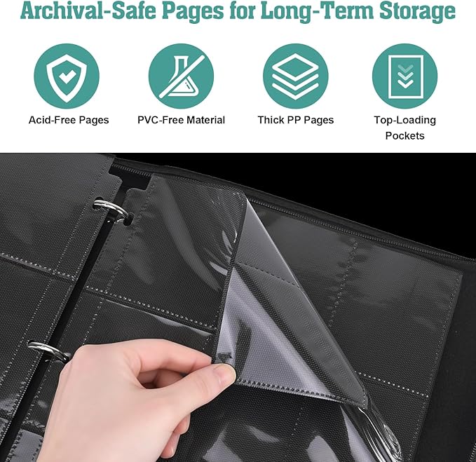 TCG Trading Card Binder, 900 Pockets, 3-Ring Zipper with 50 Double-Sided 9-Pocket Pages, Fits 2.5" x 3.5" Cards, Acid-Free PVC-Free PP Pages, PU Cover, White Cat & Butterfly Design
