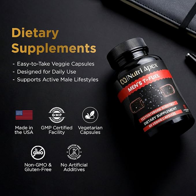Testosterone Supplement for Men – Natural Herbal Blend with Fenugreek, Tribulus, Panax Ginseng & DHEA – Supports Energy, Stamina & Healthy T-Levels – 60 Veggie Capsules, Made in USA