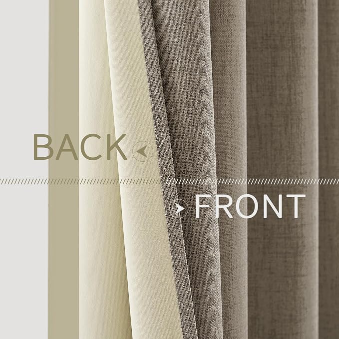 MIULEE 100% Blackout Linen Textured Curtains for Bedroom Solid Thermal Insulated Faux Linen Grommet Room Darkening Curtains & Drapes Luxury Decor for Living Room 52 x 54 Inch (2 Panels)