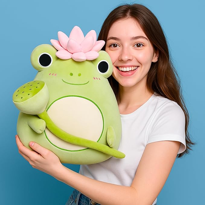 Original 13.5-inch Large Frog Plush Pillow Stuffed Animal Toy,Big Size Cute Soft Toys Fat Kawaii Hugging Pillows Cuddle Plushie,Gift for Kids Girls Boys