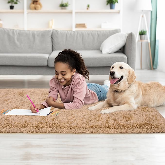 Tepook Soft Runner Rugs for Bedroom Living Room, Fluffy Plush Rug 2x6 for Kids Girls Room, Shag Furry Area Rug Non Slip Carpet for Nursery Children Dorm Home Decor, Beige