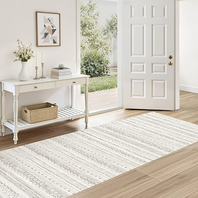 cotiled Hallway 2.6x8 Runner Rugs: Washable Boho Rugs with Non Slip Backing Large Soft Indoor Low Pile Carpet for Living Room Bedroom Farmhouse Dining Room Lightweight Home Decor Brown