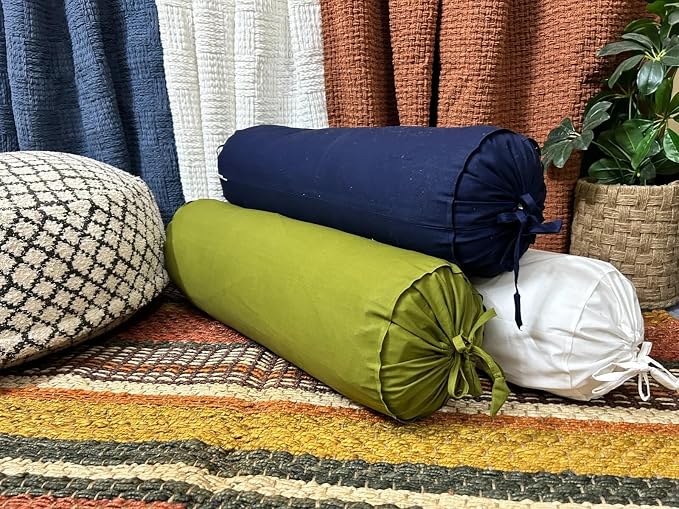 Cylindrical Pillow Bolster Cover Cervical Neck Roll Cotton Pillowcase with Drawstring Closure Neck Cushion Cover 6" x 18" (15 x 45 cm) Olive Green
