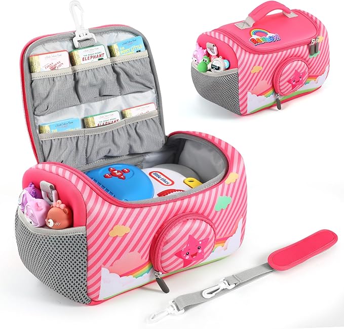 Carrying Case Compatible with Little Tikes for Story Dream Machine Books Starter Set, Portable Storage Bag with Handle and Shoulder Strap for Storytime, Storybook, Character Accessories (Pink)