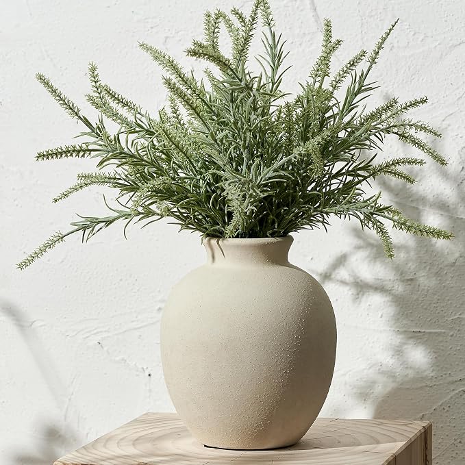 SIDUCAL Ceramic Decorative Flower Vase | 7.48 Inch Pottery Rustic Farmhouse Boho Vase for Home Decor, Table, Living Room, Bathroom, Coffee Desk, Shelf, Mantel Decoration, Wedding, White