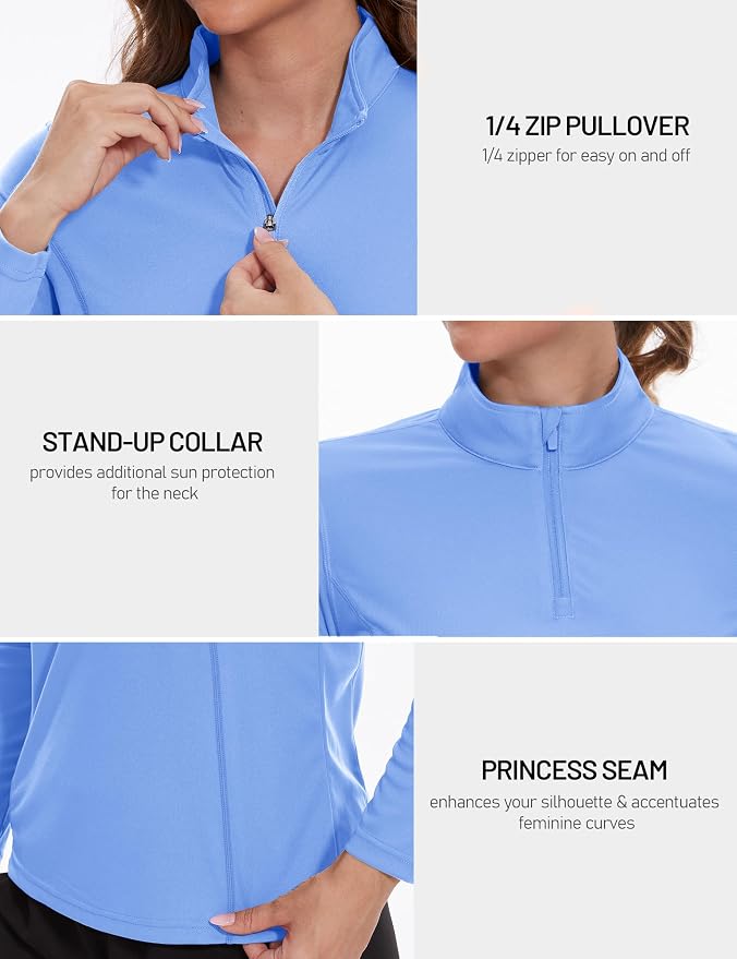 TACVASEN Women's Quarter Zip Pullover Golf Shirts UPF 50+ Long Sleeve Sun Shirts UV Protection Workout Tops