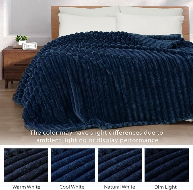 Exclusivo Mezcla Striped King Size Fleece Blanket for Bed, Couch, 90"x104" | Soft Breathable Cozy Bed Blankets, Lightweight Plush Fluffy Fuzzy Jacquard Decorative Blankets