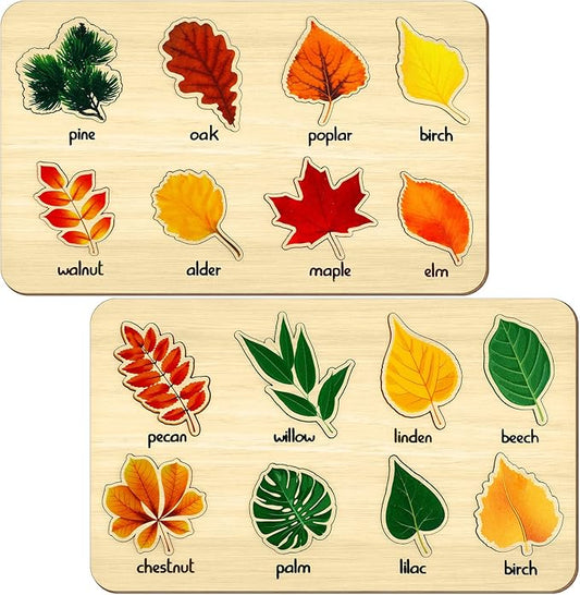 2 Pack Leaf Wooden Jigsaw Puzzles Preschool Puzzles Leaf Puzzle Montessori Toy Educational Plant Early Educational Learning Toys for Birthday Gift School Games