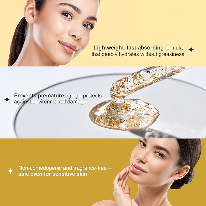 Collagen Serum For Face with 24k Gold - Dermatologist Tested - Anti Aging, Ultra Hydrating, Fine Lines & Wrinkle Treatment - Clean Beauty Korean Skin Care for All Skin Types - 1.69oz