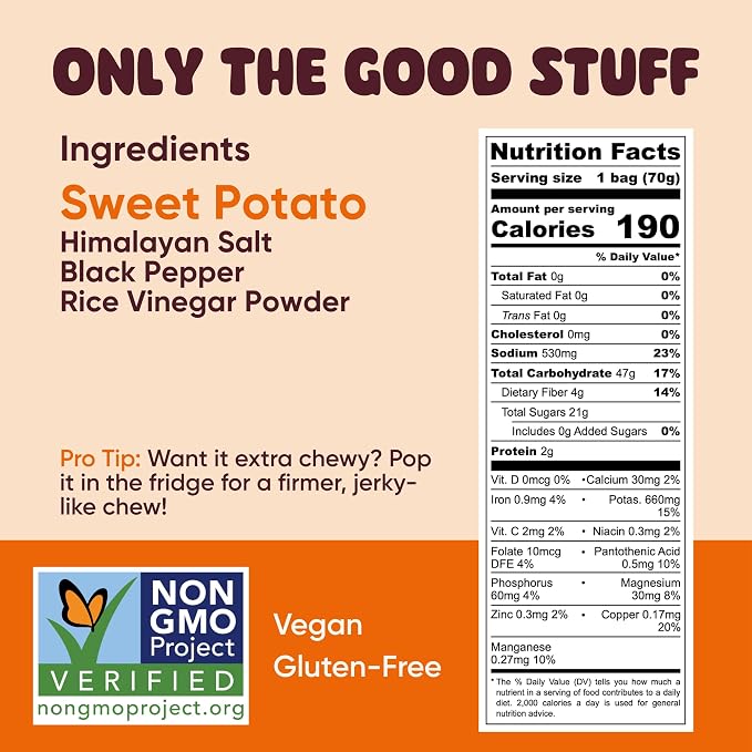Yammy Chewy Dried Sweet Potato Sticks (Salt & Pepper 18-Pack) - Healthy Asian Snack for Adults & Kids (Japanese, Korean, Chinese Super Food) - No Added Sugar, Vegan, Gluten-Free, 4g Fiber, 2.5oz
