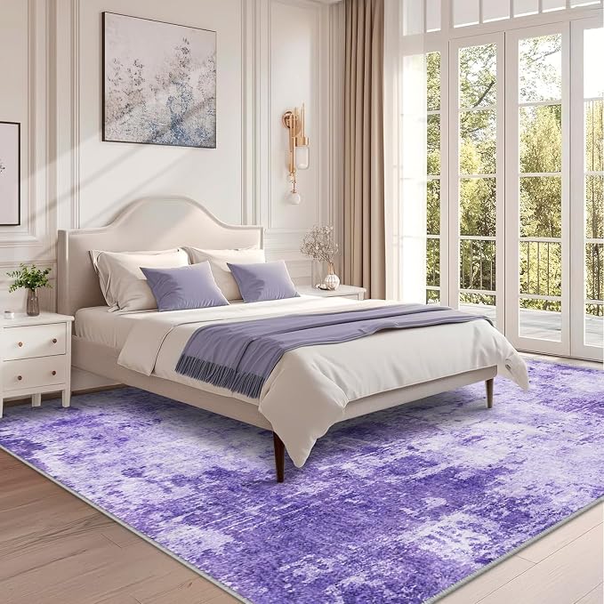 RELEANY Washable 6'x9' Abstract Area Rug for Living Room Purple | carpet for bedroom, kitchen, office, hallway and entryway, printed pattern, non-slip, soft, stain-resistant, easy to clean