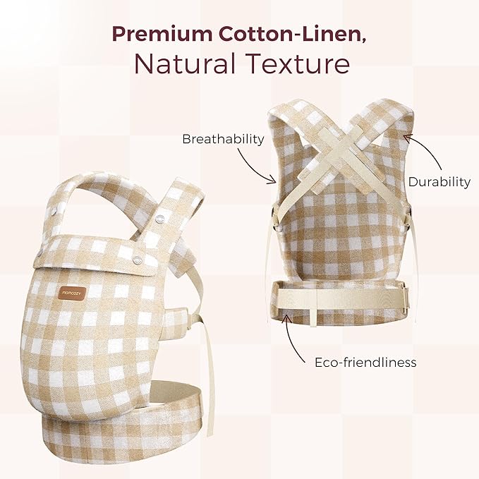Momcozy Baby Carrier - Ergonomic, Cozy and Lightweight Carrier for 7-45lbs, Effortless to Put On, Ideal for Hands-Free Parenting, Enhanced Lumbar Support, Brown Checkerboard