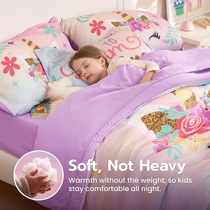 Joiedomi Kid Full Comforter Set 7 Piece Unicorn Bedding Set for Boys Girls Super Soft Microfiber Bed in a Bag with Comforter Sheets Pillowcase & Sham