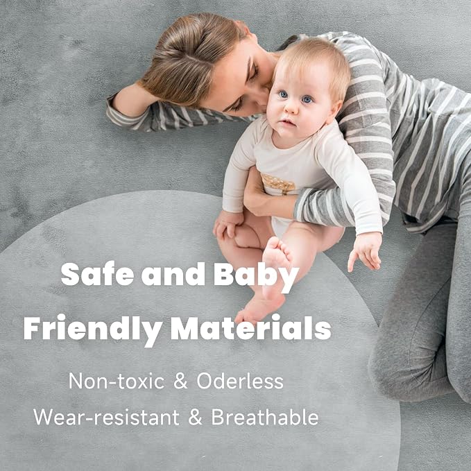 ACOMOPACK 1.3" Thick Baby Play Mat for Floor,50x50 Elasti-Foam Playpen Mat for Kids,Infants,Toddlers, Ultra Soft Crawling Mat with Non-Slip Bottom,Tummy Time,Nursery Rug,Yoga,Tatami（Light Grey）