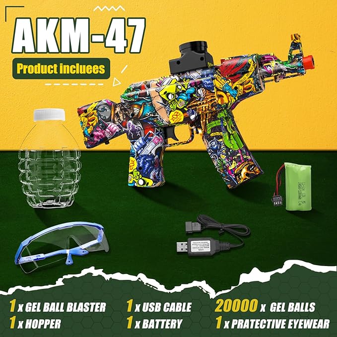Anstoy Splat Gun Electric with Gel Ball Blaster AEG AKM-47 Splatter Ball Blaster for Outdoor Activities-Fighting Shooting Team Game Ages 14+(Halloween)