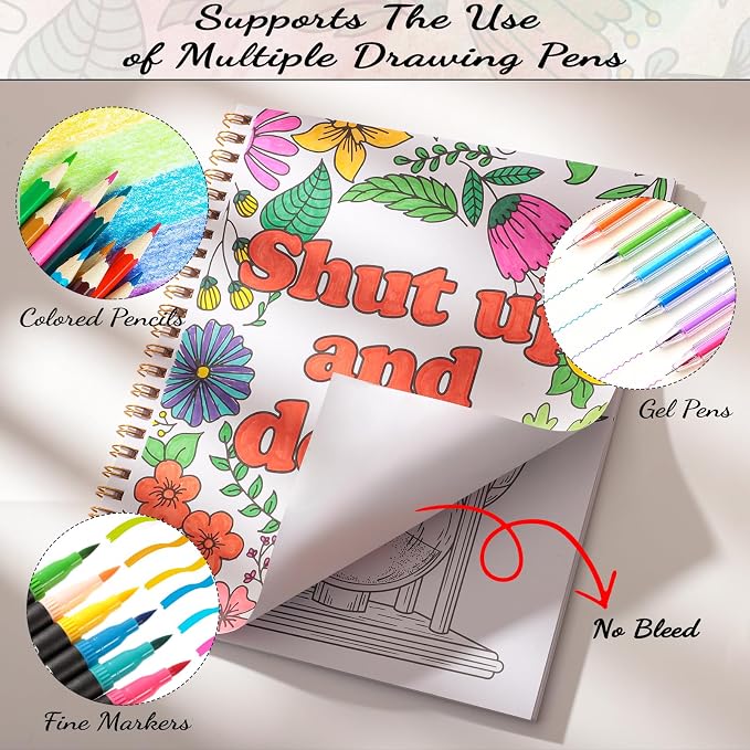 7×8.2in Adult Coloring Book Set for Relaxation, Spiral Bound Coloring Book for Women with 24 Colors Markers, Mindfulness Stress Relief 32 Patterns for Adults, Teens, Easter Gift