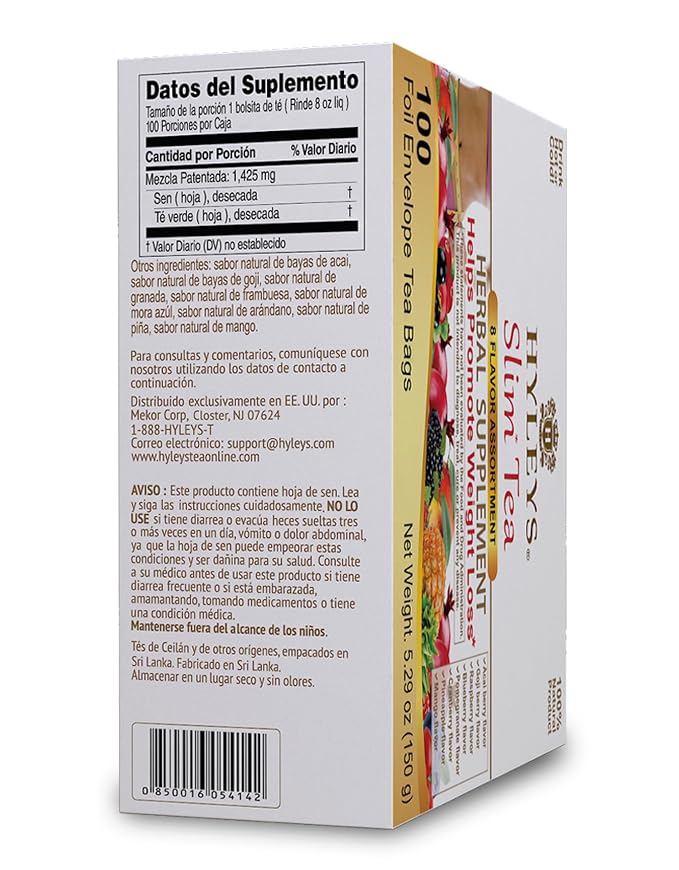 HYLEYS Slim Tea 9 Flavor Assortment 100 Ct - Weight Loss Herbal Supplement Cleanse and Detox - 100 Tea Bags (9 Pack) - Herbal Tea Variety Pack