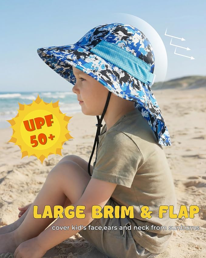Toddler Baby Sun Hat Kids Summer Beach Essentials Adjustable Beach Hats with Bucket Wide Brim for Boys Girls Age 0-14 Years