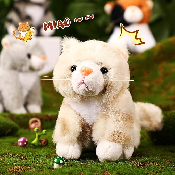 Sumind 8 Pcs Cat Stuffed Animals Bulk Plush Pets 5 Inch Cute Assorted Plush Cats Horse for Birthday Halloween Christmas Party Favors Favors(Long Hair Cat)
