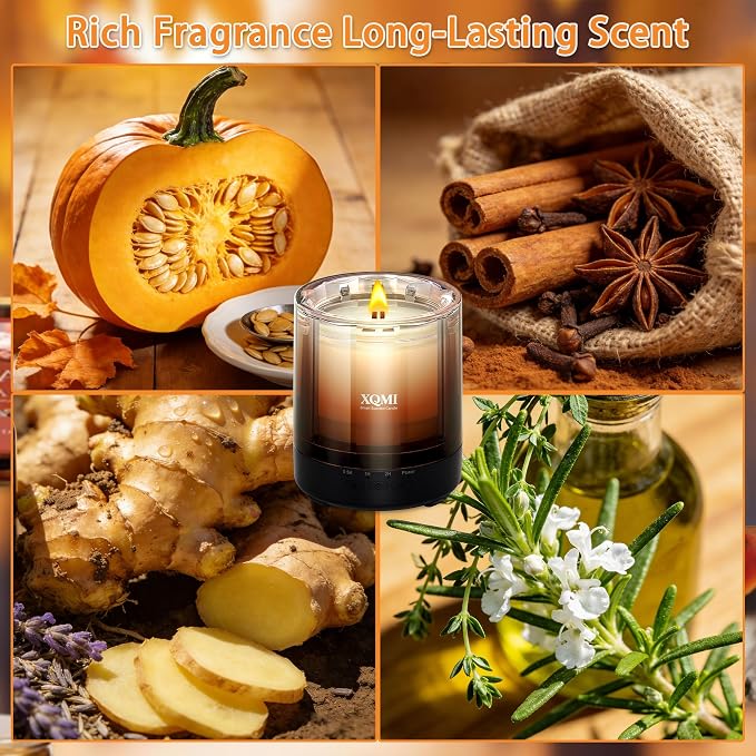 Smart Scented Candle with Remote for Home, Pumpkin&Cinnamon, Toffee Apples, Harvest Season, Soy Wax Lasting 35H, Gift for Birthday Mother's Thanksgiving Day Present
