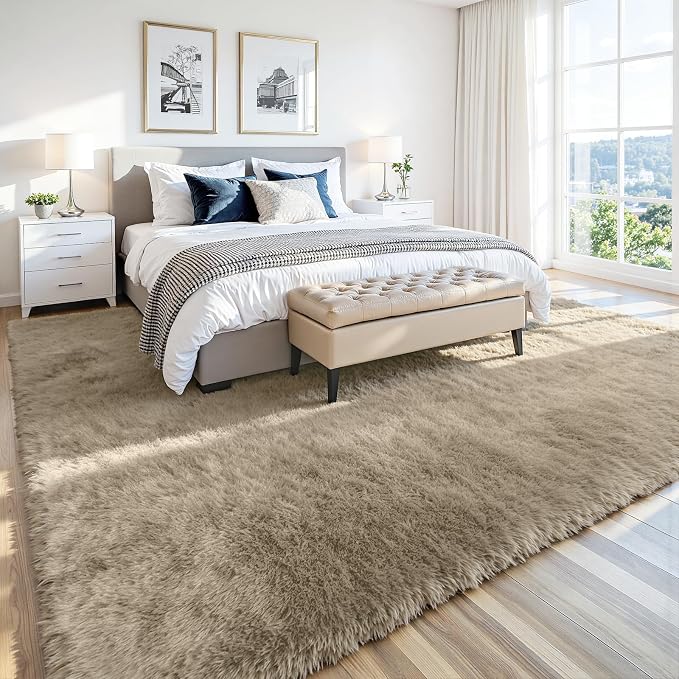 6x9 Area Rug for Living Room, Ultra Soft Fluffy Grey Camel Rugs for Bedroom, Non Slip Large Shag Carpet, Fuzzy Plush Nursery Rug, Thick Washable Indoor Floor Carpets for Kids Office Dorm Home Decor