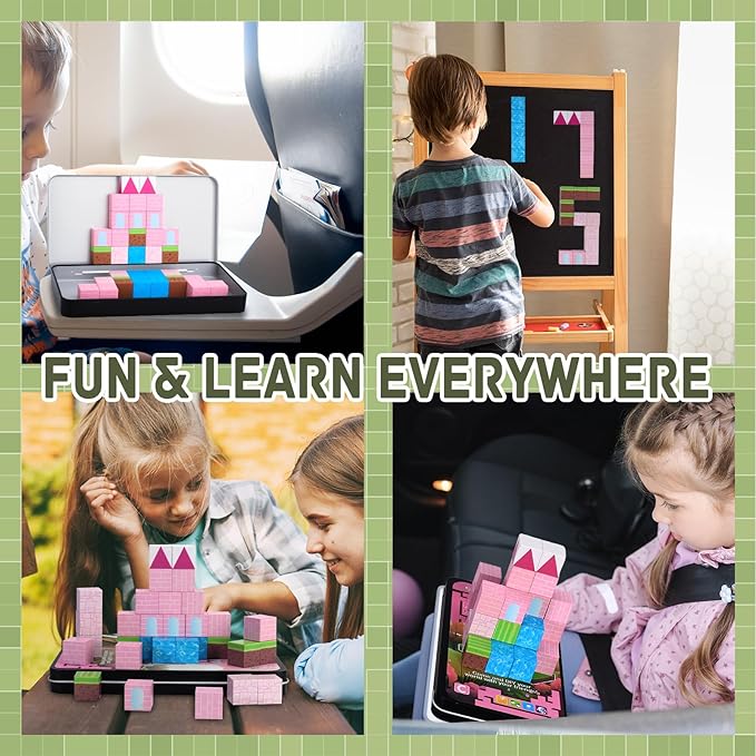 Mini Portable Magnetic Blocks with Iron Storage Box - Travel Magnet Building Block for Toddler 1-3, STEM ConstructionToys for Kids Ages 4-8, Educational Learning Toy Gift for Girls -Castle