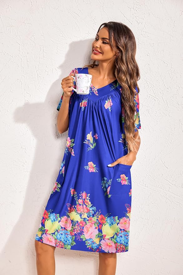 Ekouaer Womens House Dress Floral Print Moo Moos Nightgowns Moomoo Dresses Mumus with Pockets