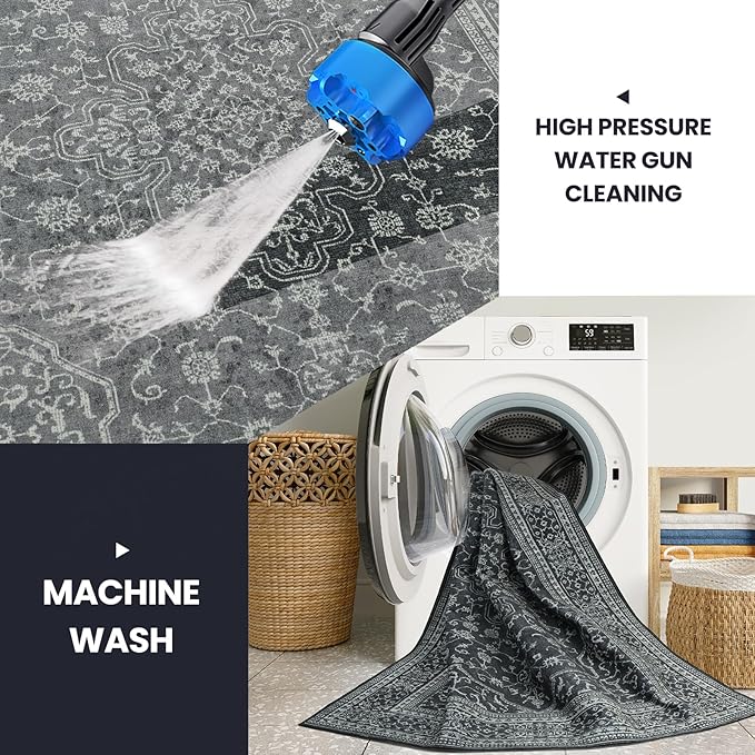 Washable Rugs 8x10 Area Rugs for Living Room,Bedroom,Dining Room- Soft Low Pile Stain-Resistant Carpet with Non-Slip Rubber Backing,Large Vintage Area Rug for Farmhouse Nursery Home Office Decor | Ultra Soft Low Pile Faux Wool,Non-Slip & Non-Shedding,S...