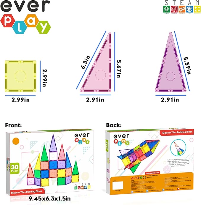 Magnetic Tile Building Block Set Construction Magnet Tiles Toy Blocks STEM Educational Learning Kit Toddler Preschool Games Rocket Playset Toys Unlimited Creation Boys Girls Age 3 and up