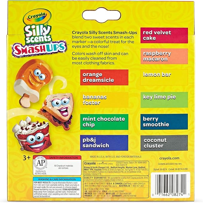 Crayola Silly Scents Slim Scented Washable Markers, Broad Point, Assorted Colors, Pack of 10 Markers, Mint,Red
