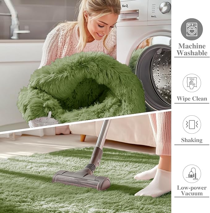 OLANLY 2x6 Machine Washable Runner Rugs for Hallway, Soft Fluffy Shaggy Bedside Rugs for Bedroom, Living Room, Indoor Floor Carpet for Kids Girls and Boys, Home Decor Aesthetic, Green