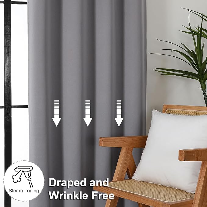 Simplebrand Ava Light Grey Short Blackout Curtains for Bedroom 54 Inches Long 2 Panels Set, Solid Thermal Insulated, Energy Saving Window Treatment Curtains Blackout Drapes, W40 x L54 Inch, Light Grey