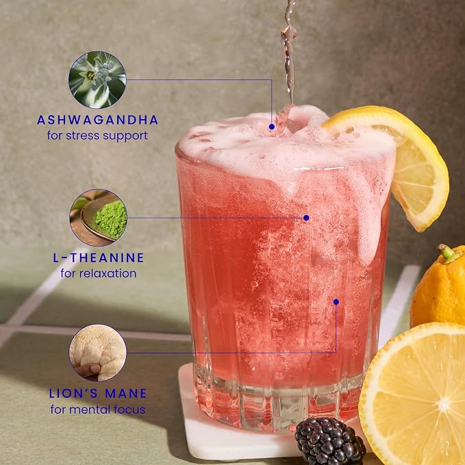 Mingle Mocktails Berry Lemon Bliss, Nootropic Non Alcoholic Drinks with Ashwagandha, L-Theanine, Lion's Mane, Adaptogens, Alcohol Alternative Pre-Mixed Mocktails, Gluten Free Vegan, 24 Pack 12 fl oz