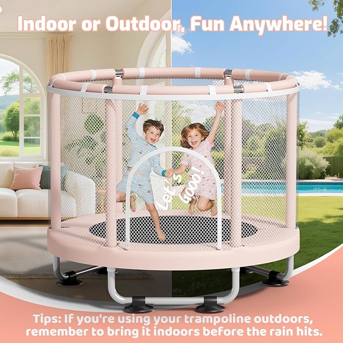 ZCMHAXJ 55" Trampoline for Kids, 440lbs Capacity Indoor & Outdoor Toddler Trampoline, Gifts for Boys & Girls