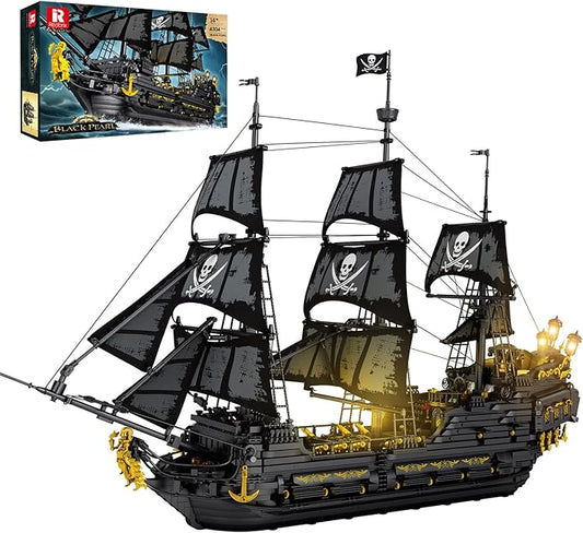 Pirate Ship Building Set with LED Lights,Large Black Pearl Ship Model 66036,Pirate Ship Sailboat Toy,Halloween Home Decor Birthday Gifts,Model Kits for Adult Boys Girls 14+（4304 PCS）
