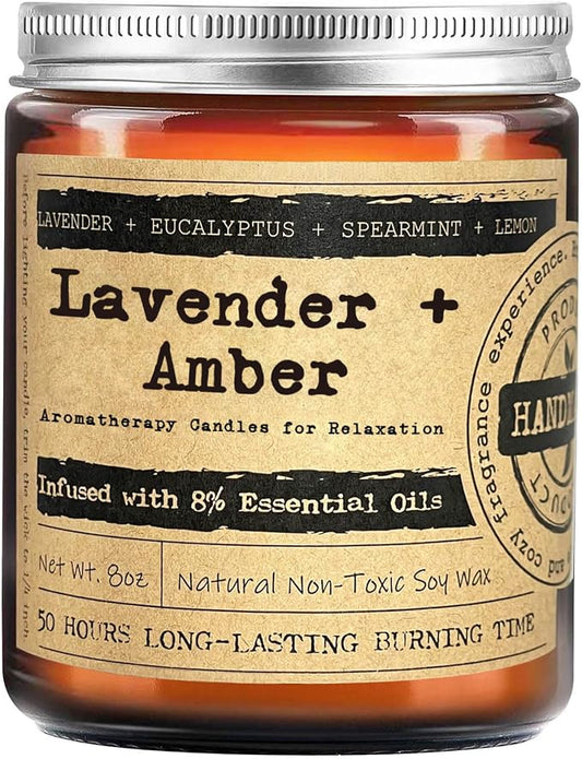 KOTKAS Amber Lavender Eucalyptus Candles for Home Scented - Aromatherapy Soy Candles Non Toxic Calming Candle Gifts for Women Relaxation Stress Relief Soothing Yoga Meditation Spa Bath Relaxing, 8oz