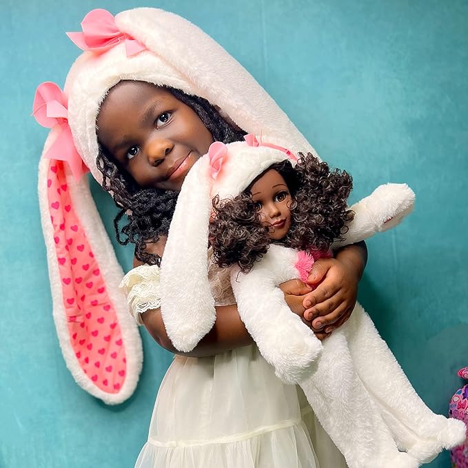 Playtime by Eimmie 18 Inch Doll Clothes and Accessories - Easter Bunny Onesie with Heart Zipper, Pink Paws & Matching Bunny Ear Hat - Fits American, Generation & Other 18" Dolls for Girls