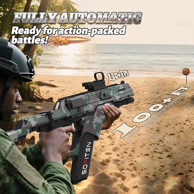 Electric Gel Ball Blaster Gun High Speed 180+FPS Automatic Blaster Gun 100+ Feets Battery Display Foldable Stock Modular Battery with 40,000 Gel Balls Outdoor Games Summer Gifts Over Age 14+