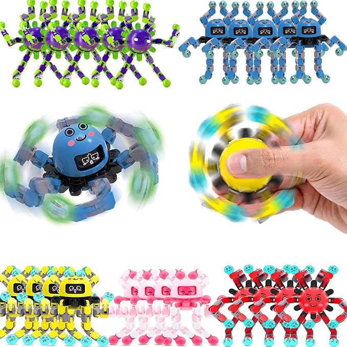 30 Pcs Transformable Fidget Spinner Toys for Kids, Stress Relief Sensory Toys for Autism ADHD, Birthday Party Favors, Easter Basket Essentials, Classroom Prizes, Stocking Stuffers for Boys Girls