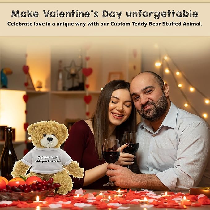 Customized Beige Brandon Bear - 12 inch Personalized Stuffed Bear Plush Toy - Perfect Custom Shirt Bear Gift for Graduation Valentines Graduation Easter Holidays (White Shirt)