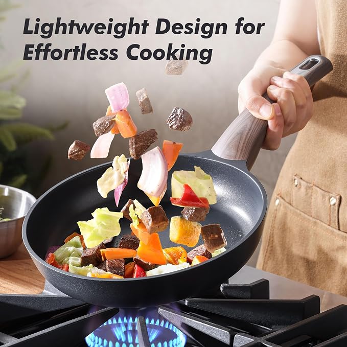SENSARTE 9.5inch Nonstick Frying Pan Skillet with Lid, Black | Non Stick Pan Omelette Pans with Cover, Healthy Kitchen Cooking Chef's Pan with Cover, PFOA/PFOS Free, Induction Compatible